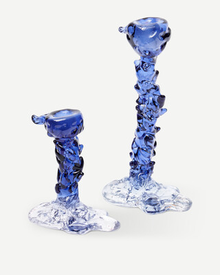 drip candle holder glass dark blue S, Dark blue, medium