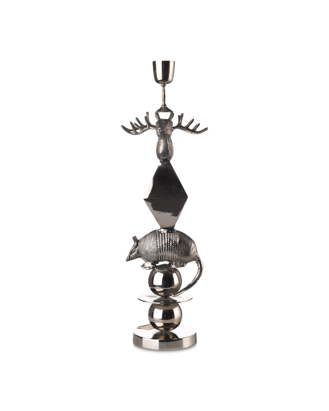 Deer candle stand, Silver, large