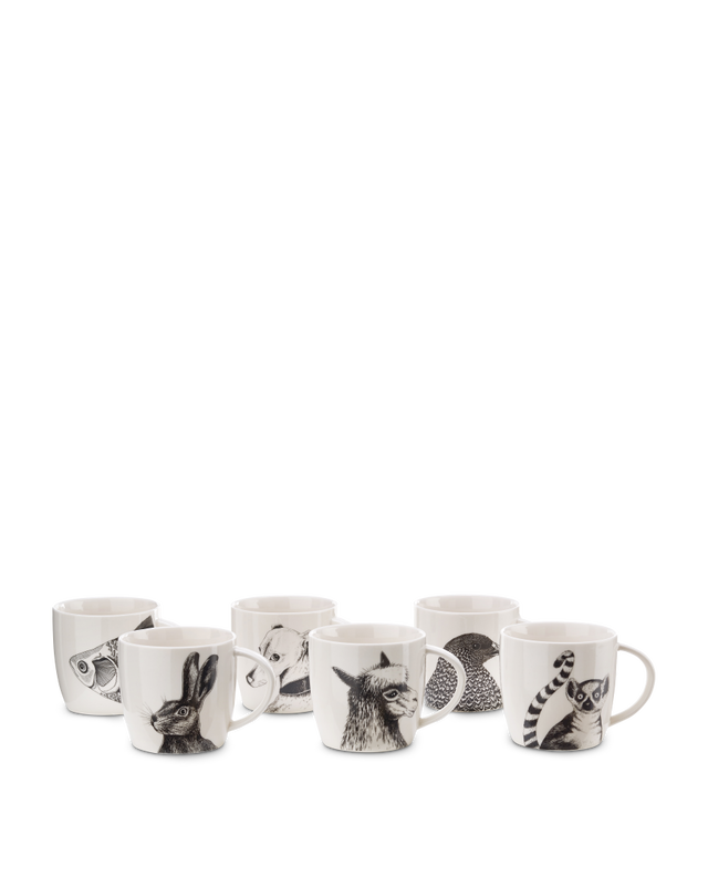 Mugs Animals set 6, White, large