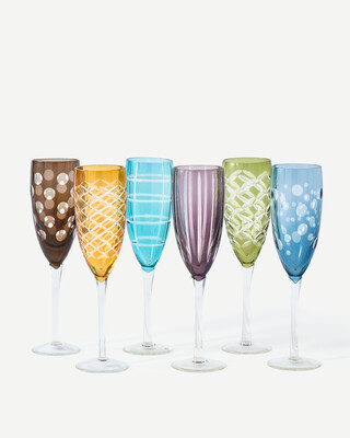 Champagne cuttings multicolour set 6, Multi-colour, medium