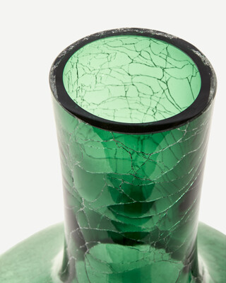 Ball body vase crackled glass yellow L, Dark green, medium