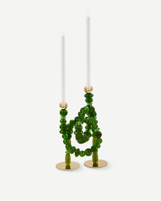 candle holder beads dark green, Dark green, medium