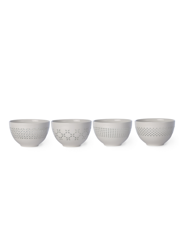 Snack bowl Pierced set 4, White, large