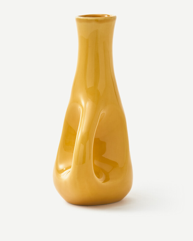 vase three ears dk. green S / H21 cm, Yellow, pdp