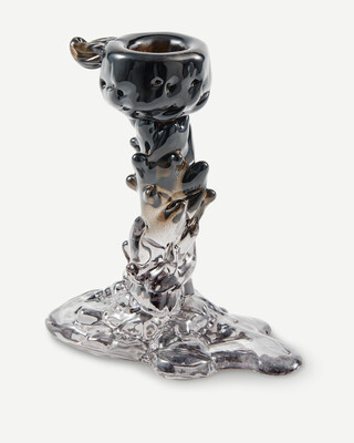 drip candle holder glass black S, Black, medium