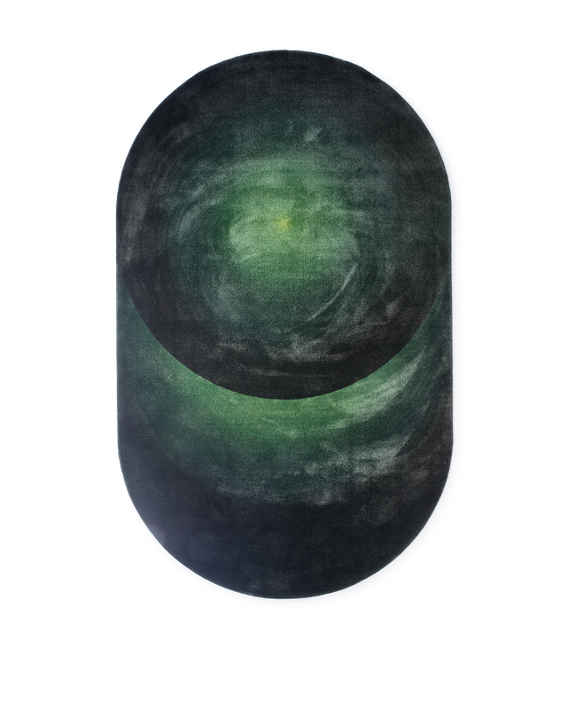 carpet optical oval green, Dark green, large