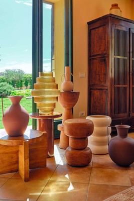 Vase Steps amber large, Ochre, medium