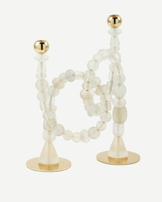 candle holder beads white, White, medium