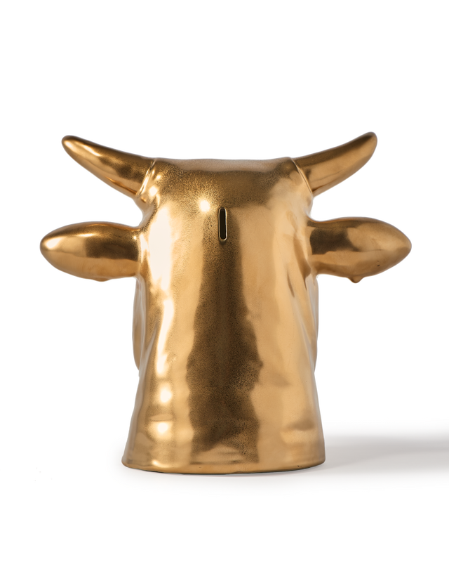 moneybox don't eat me, save me cow, Gold, large
