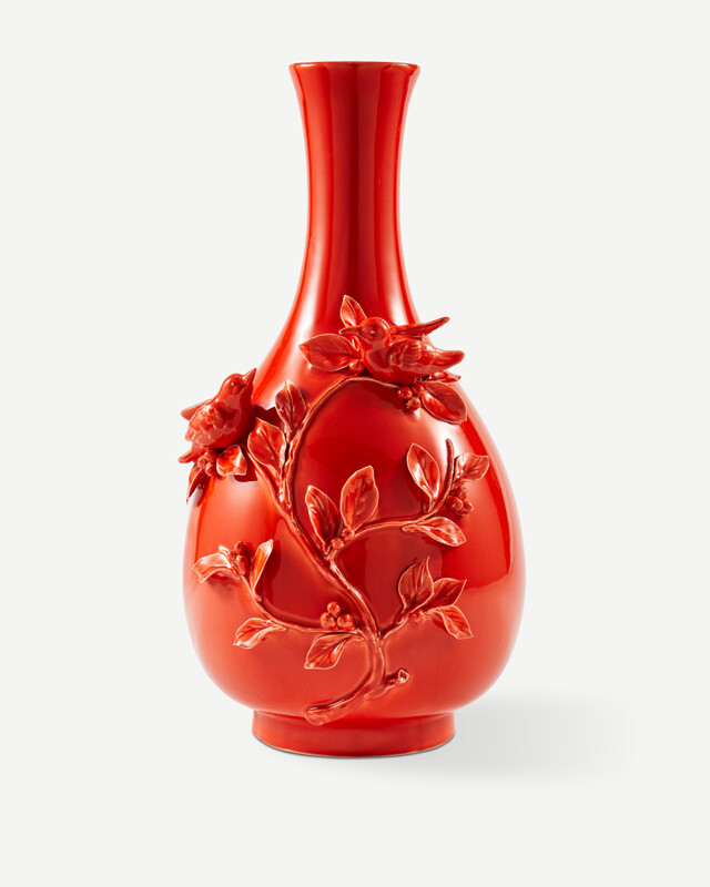 vase 3D birds orange, Orange, pdp