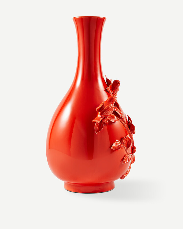 vase 3D birds orange, Orange, pdp