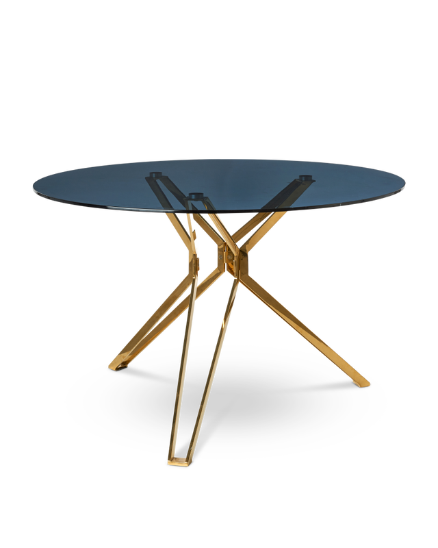 Table round gold & glass, Gold, large