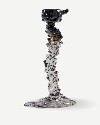 drip candle holder glass black L, Black, medium