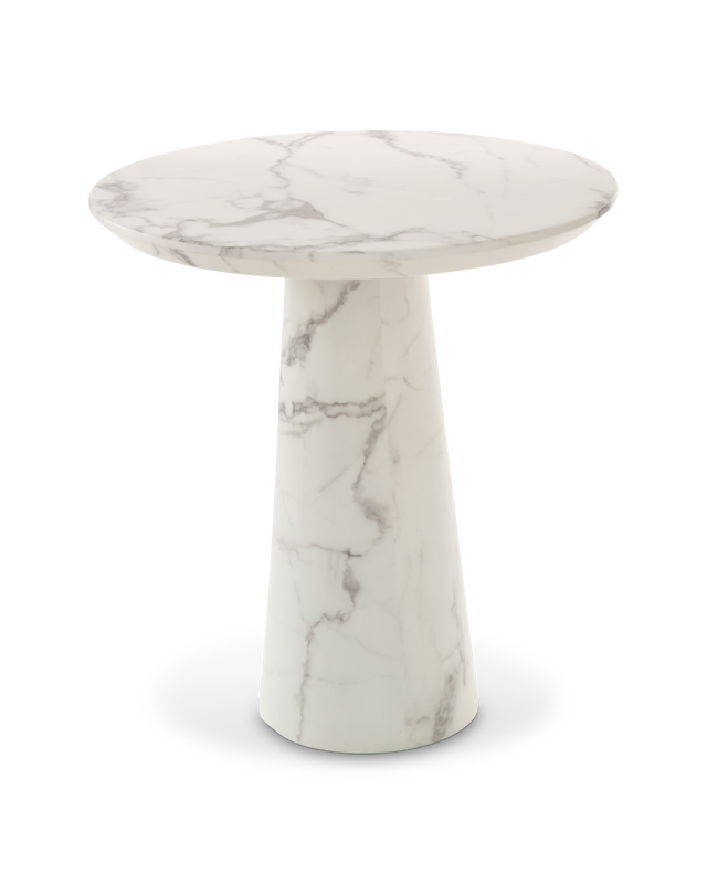 Table disc marble look white, White, large