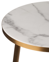 Side table marble look white gold feet, White, small