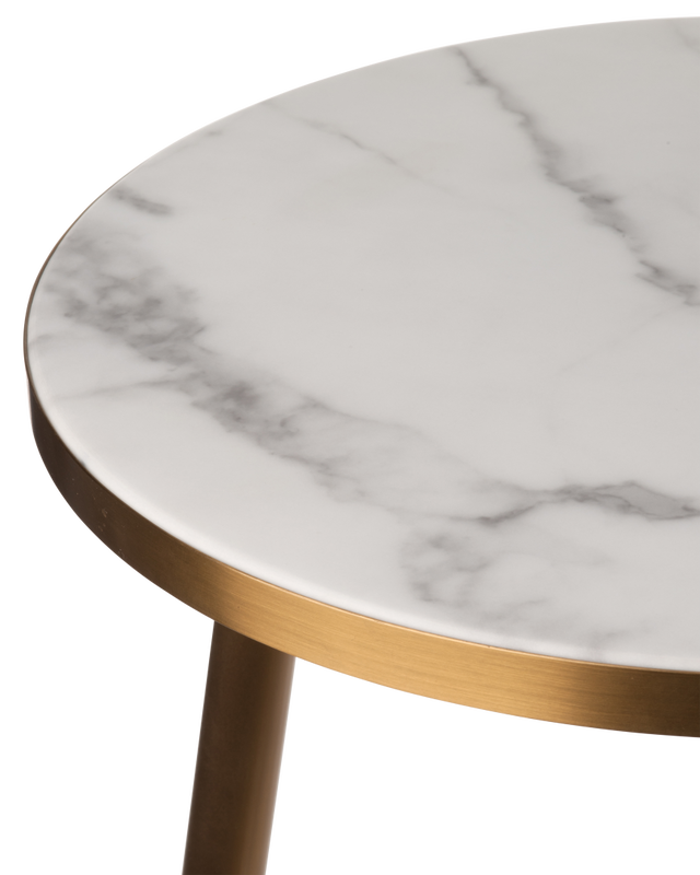 Side table marble look white gold feet, White, large