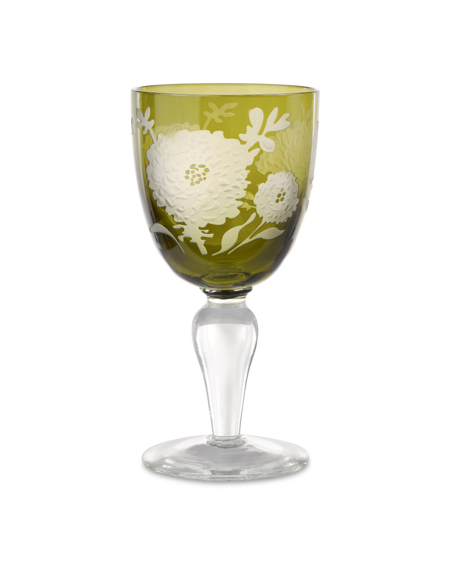 Wine glass peony multicolour set 6, Multi-colour, large