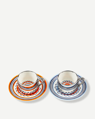 espresso cups floral orange + blue set 2, Orange, medium