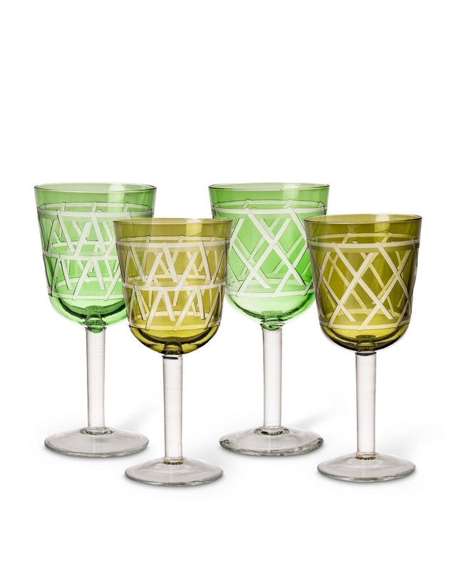 Wine glass Tie up set 4, Olive green, large