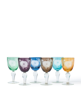 Wine glass peony multicolour set 6, Multi-colour, medium