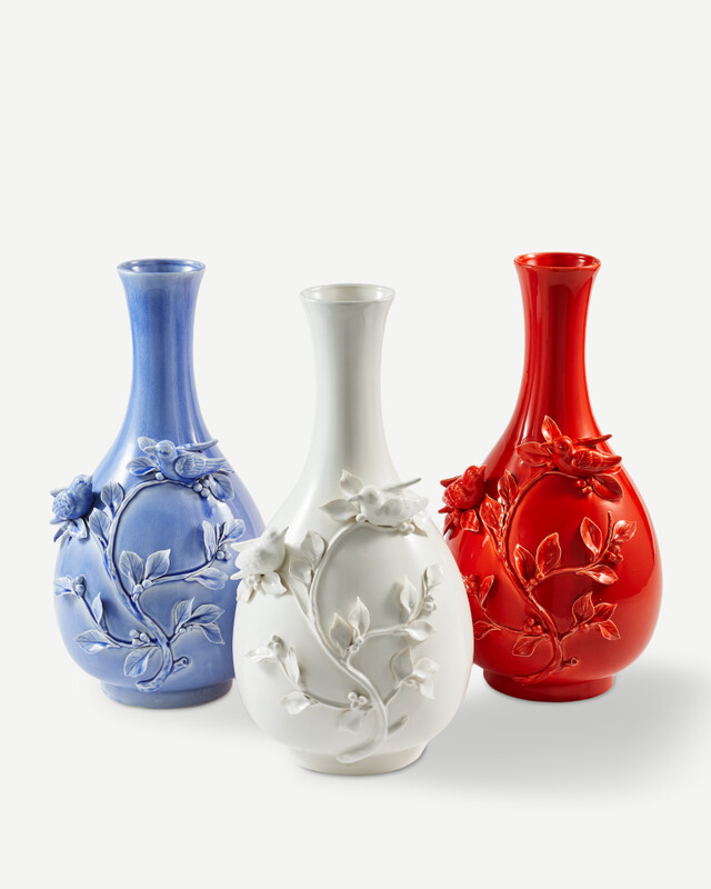 vase 3D birds orange, Orange, pdp