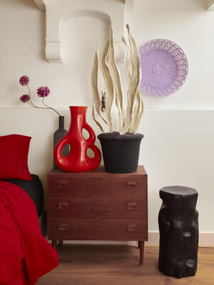 vase three ears red L / H50,5 cm, Coral red, medium