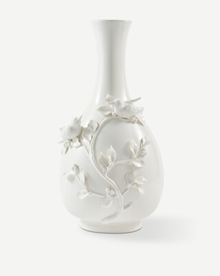 vase 3D birds white, White, medium