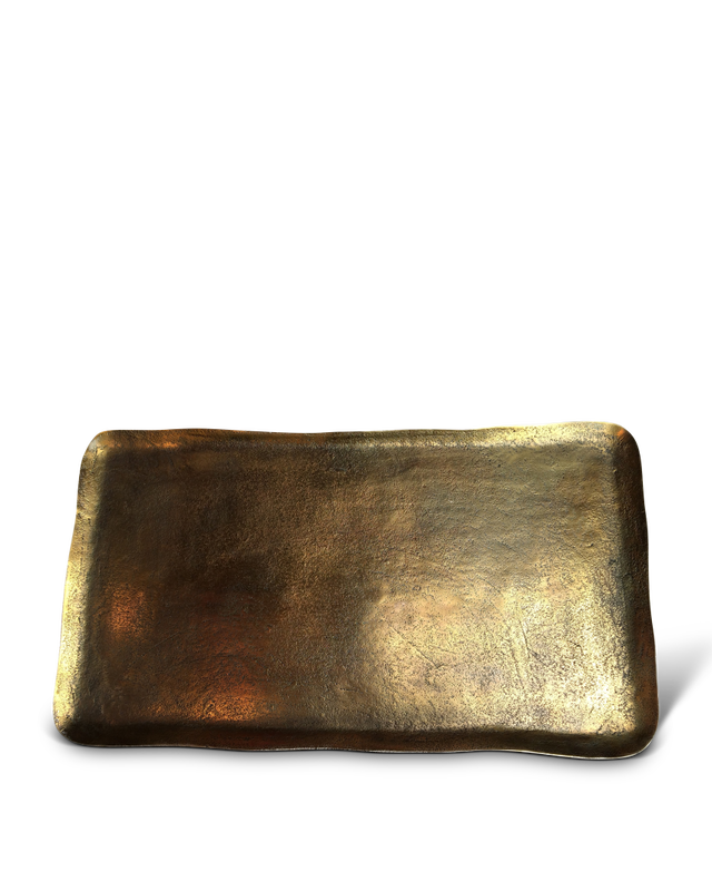 Platter brass rectangle, Gold, large