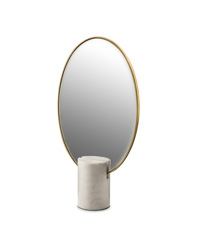 Mirror Oval marble white, White, large